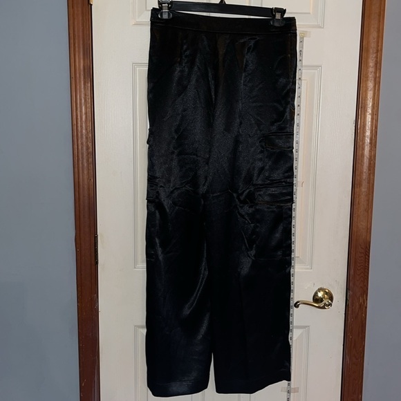 New-a new day-6-black-high-rise, satin, pleated, wide leg, slouchy, cargo pants. - Picture 3 of 15